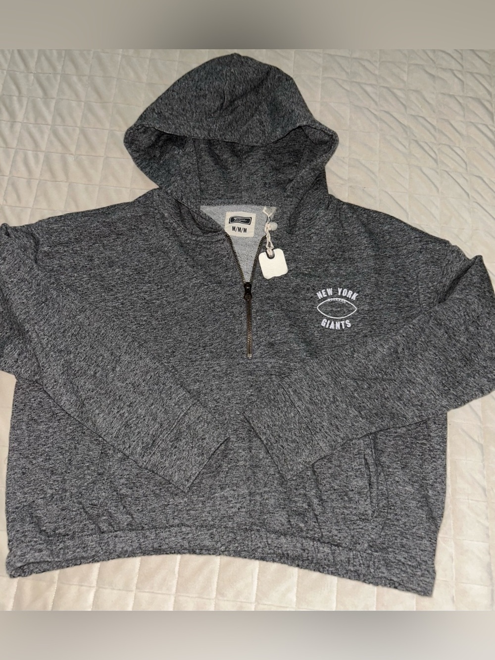New York Giants Women's Cropped Oversized Hoodie Tailgate Size Medium Gray
